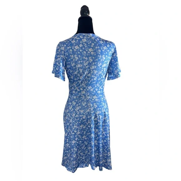 Fensace Blue Floral Sundress Midi V-neck wrap Dress - Picture 5 of 9
